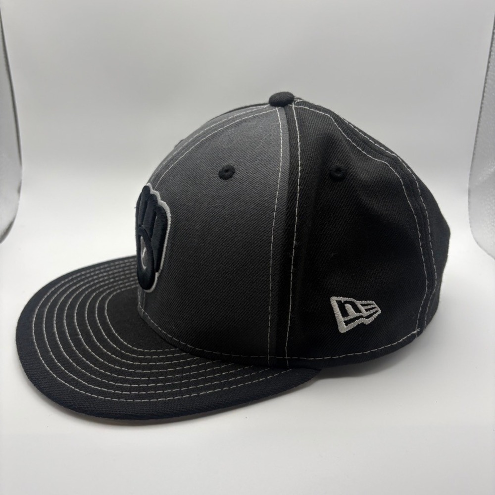 New Era 9FIFTY Snapback Milwaukee Brewers Hat Grey Black Logo Cap MLB One Size - Picture 2 of 7